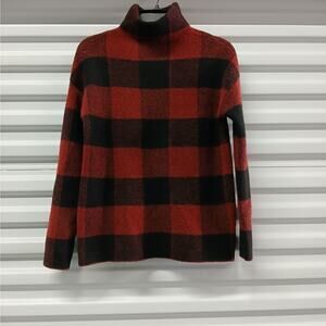 Christian Siriano NY Plaid Flannel Sweater Womens XS Red Black Mock Neck Cozy
